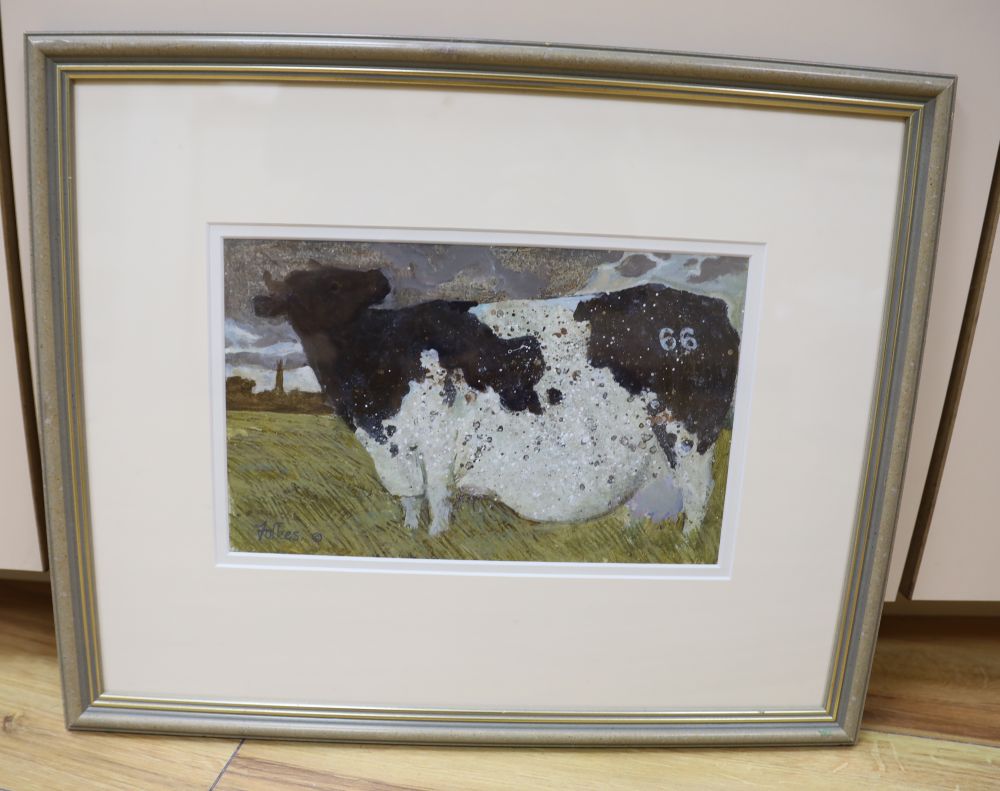 Peter L. Folkes VPRI, RA, acrylic on card, The Cow that didnt want to be 66, signed, 16 x 25cm